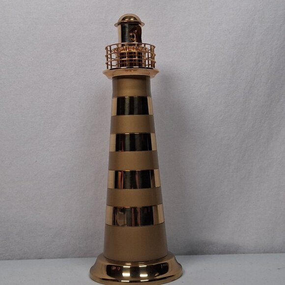 Brass Lighthouse Decor Striped Coastal Ocean Beach House Maritime Tower 10" - Picture 4 of 10